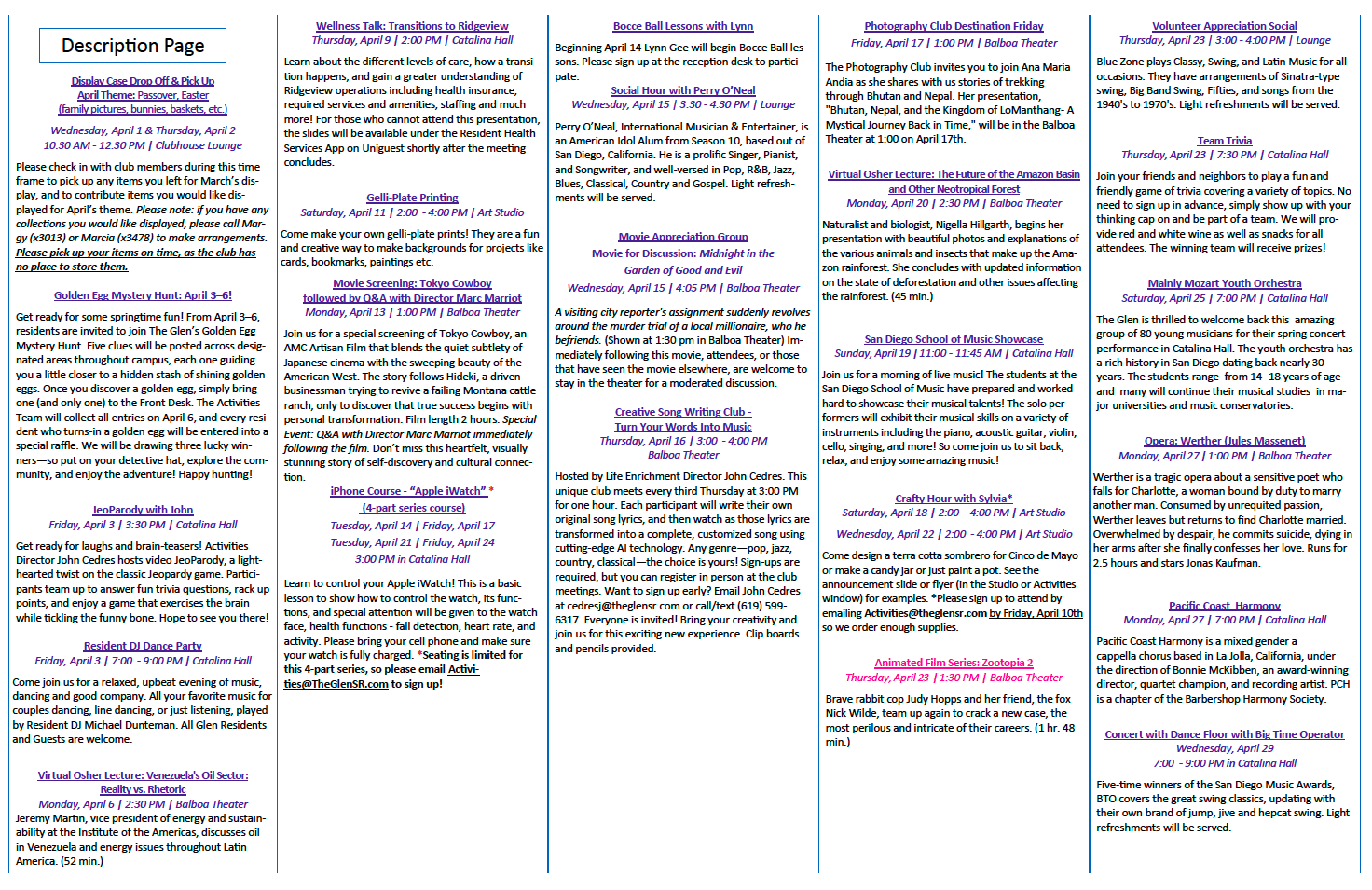 GSR March class descriptions GSR April class descriptions