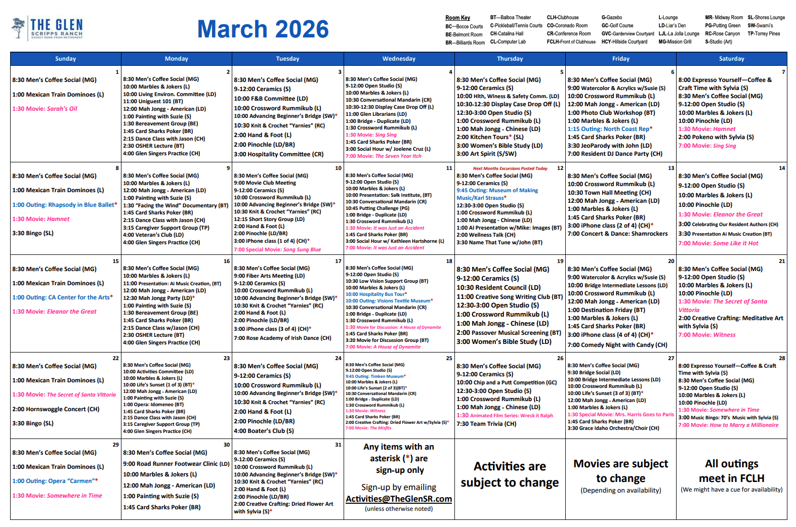 GSR March activity calendar GSR March activity calendar