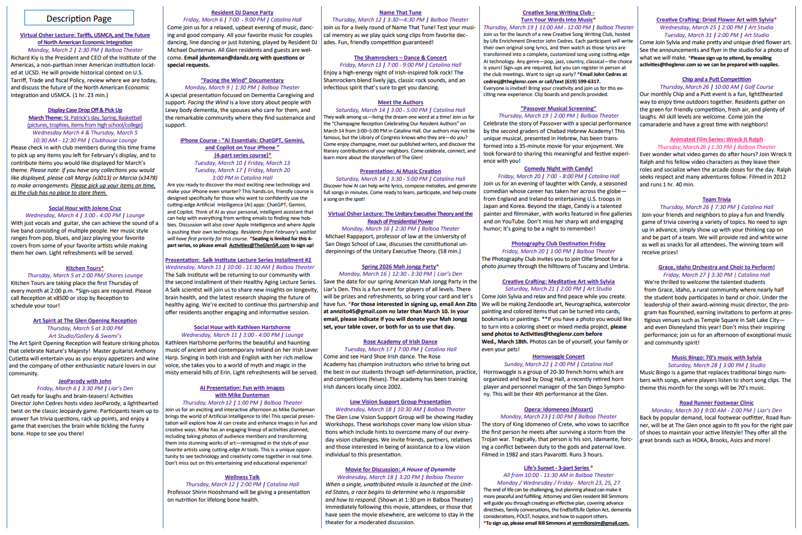 GSR March class descriptions GSR March class descriptions