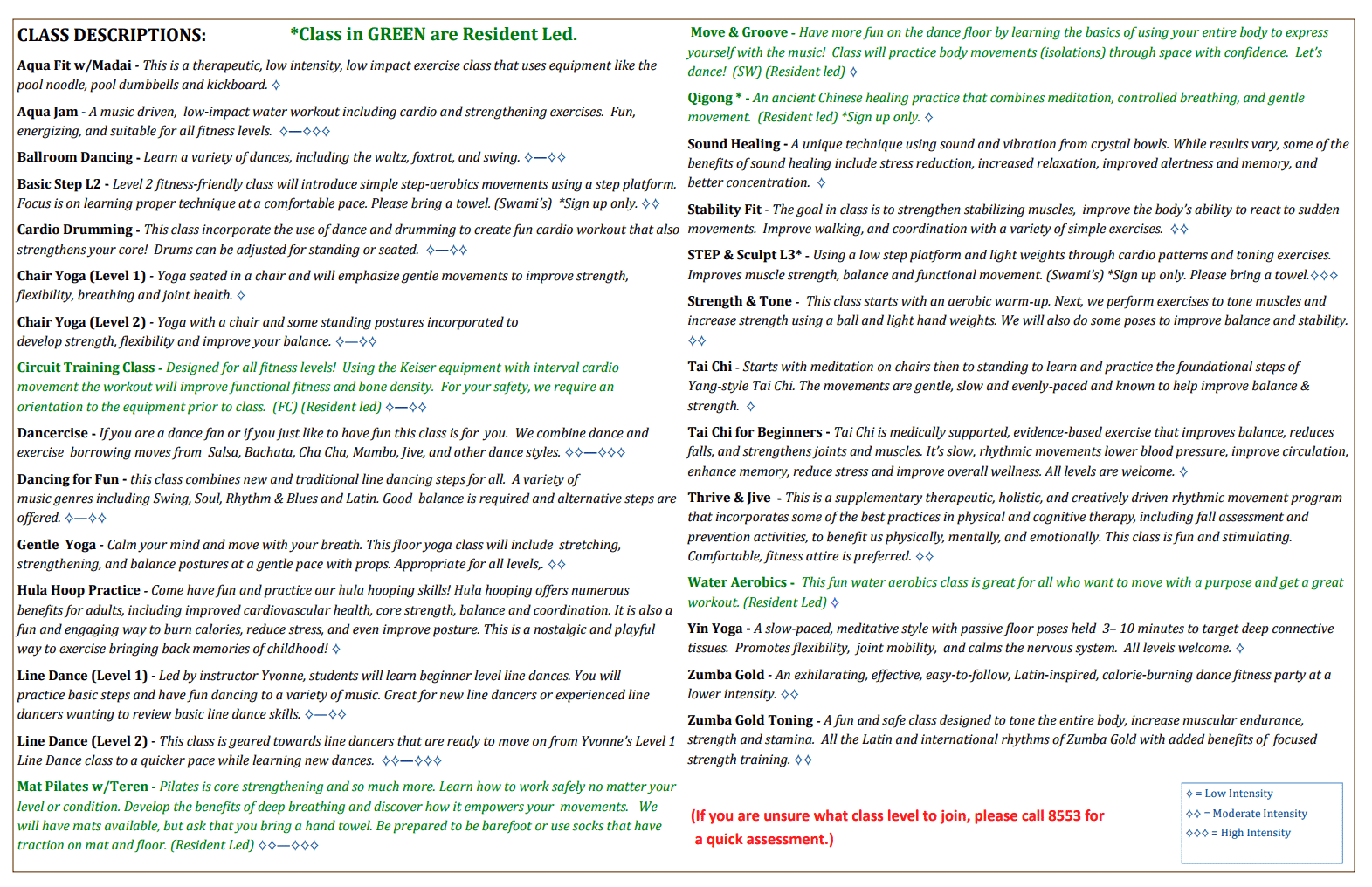 GSR March fitness class descriptions GSR March fitness class descriptions