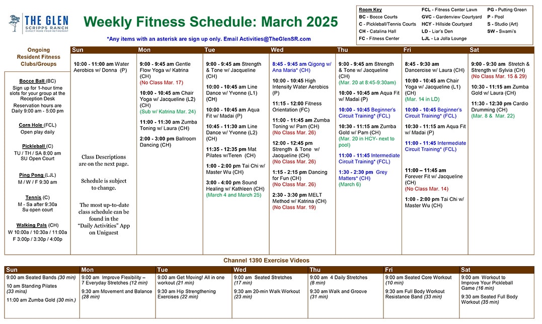 The March fitness calendar