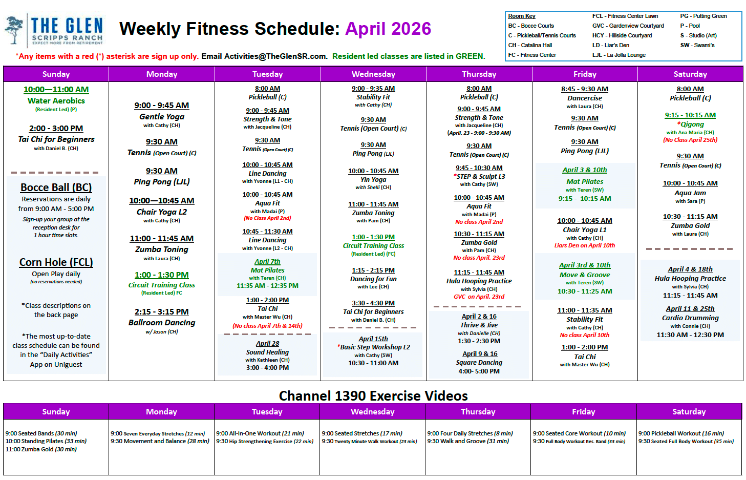 GSR March fitness calendar The Glen at Scripps Ranch April fitness calendar