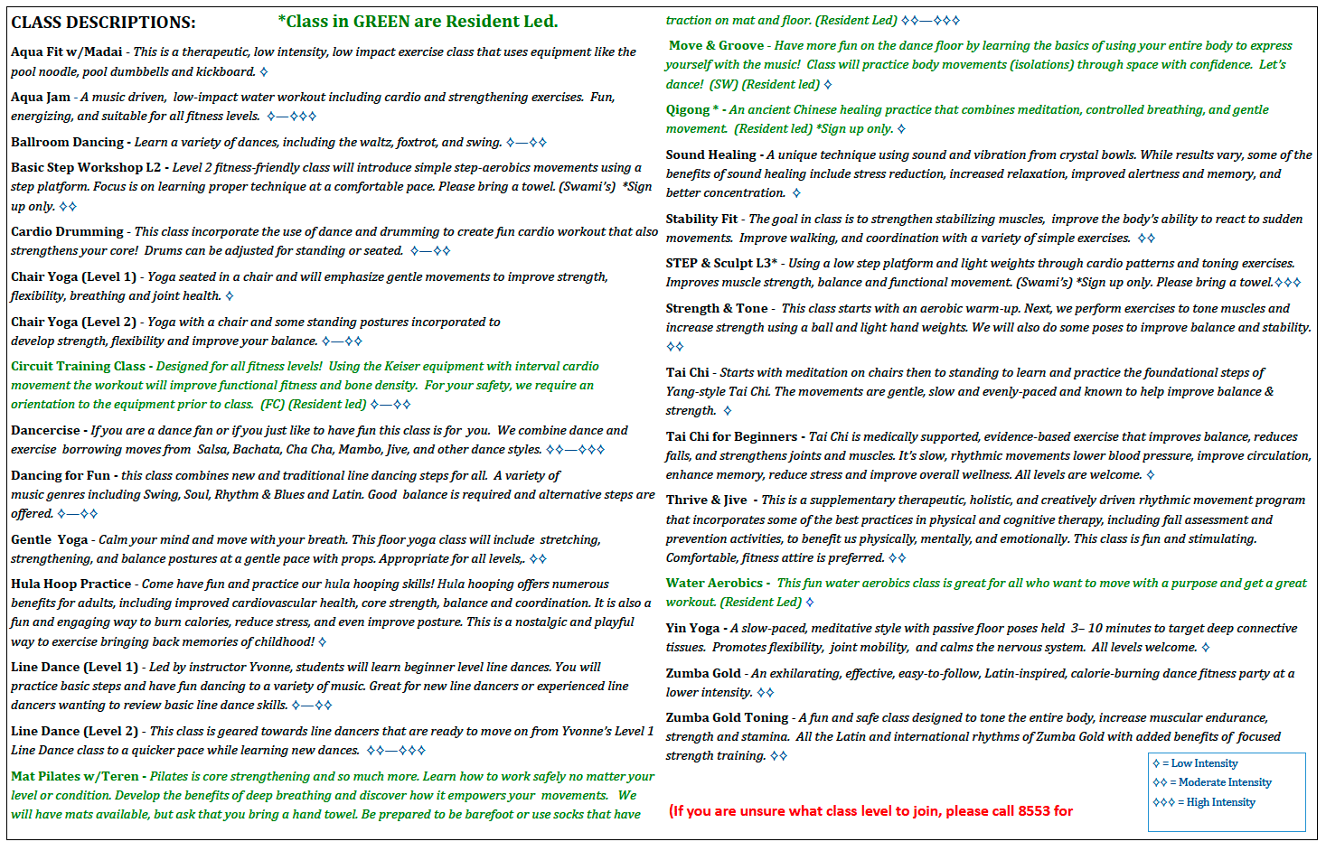 GSR March fitness class descriptions The Glen at Scripps Ranch April fitness class descriptions