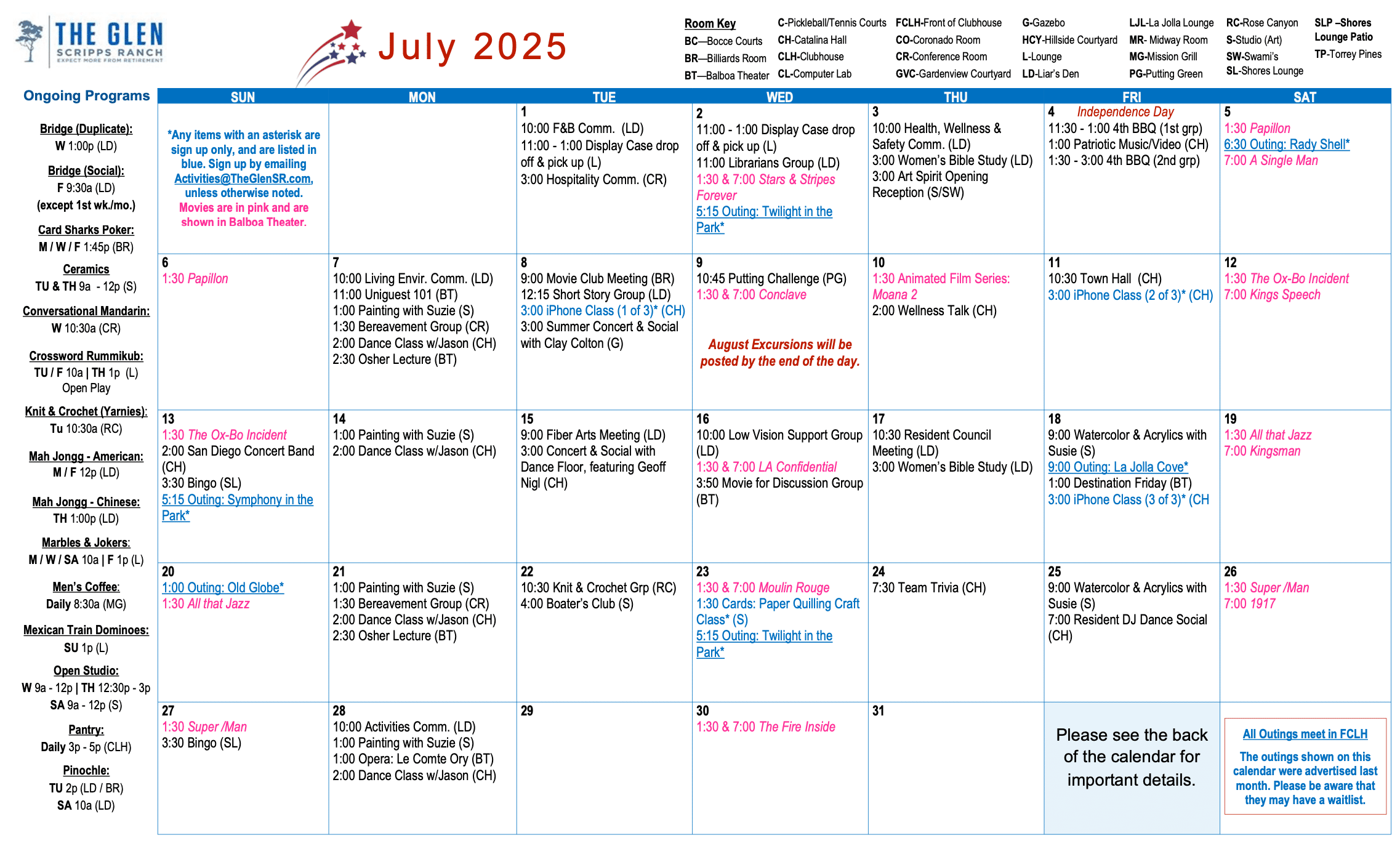 July Activity Calendar