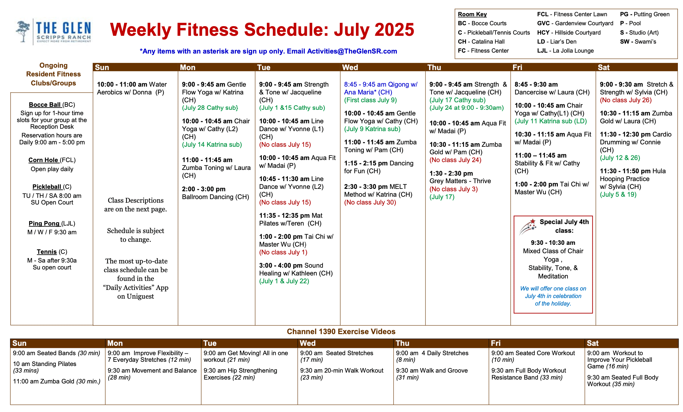 July Fitness Calender
