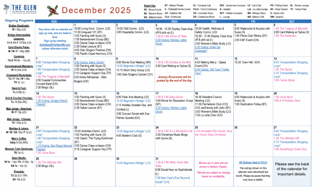 December calendar 2025 The Glen
