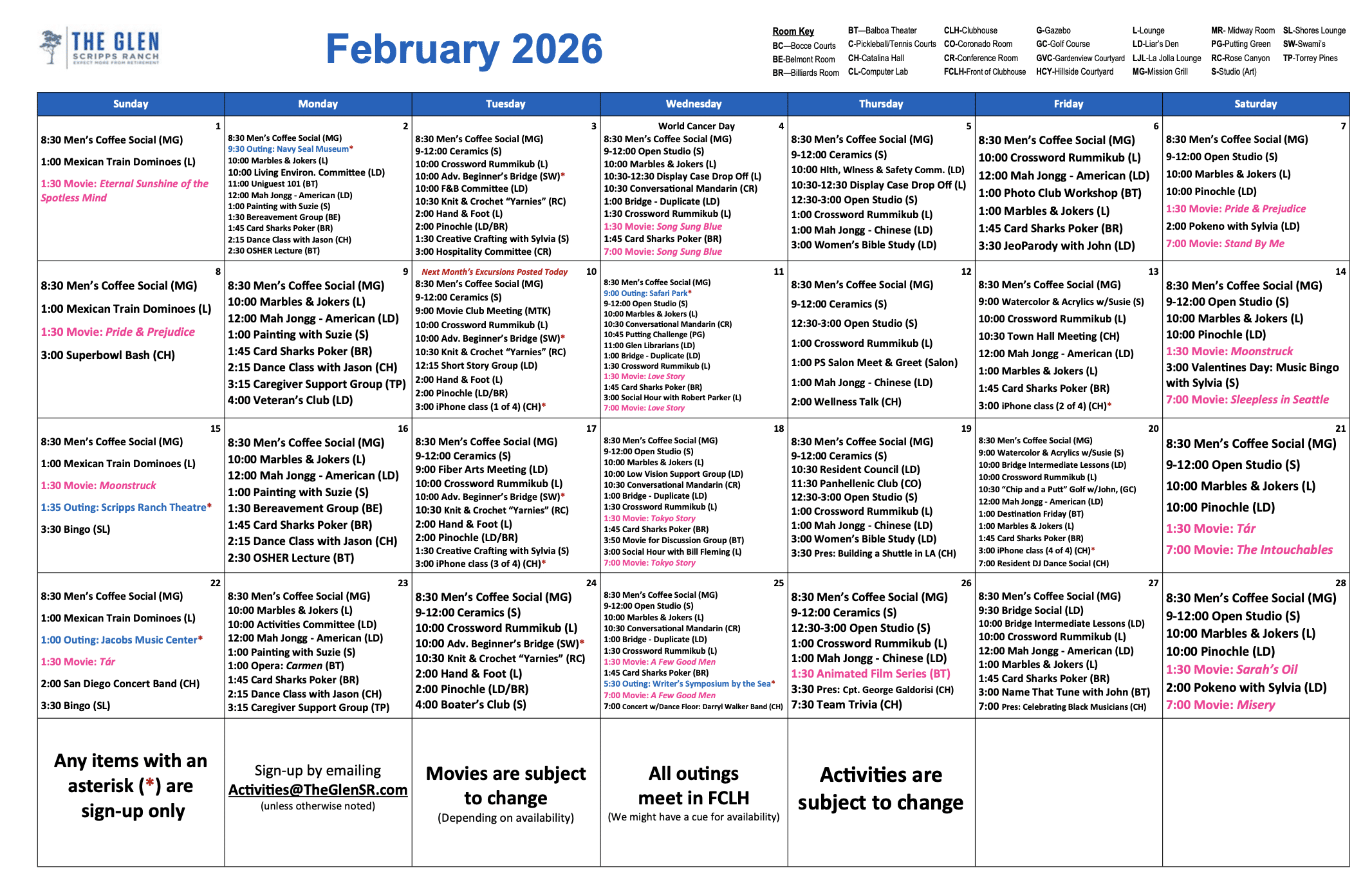February Activity Calendar